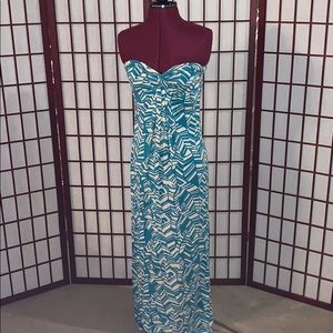 Cute blue and white strapless maxi dress